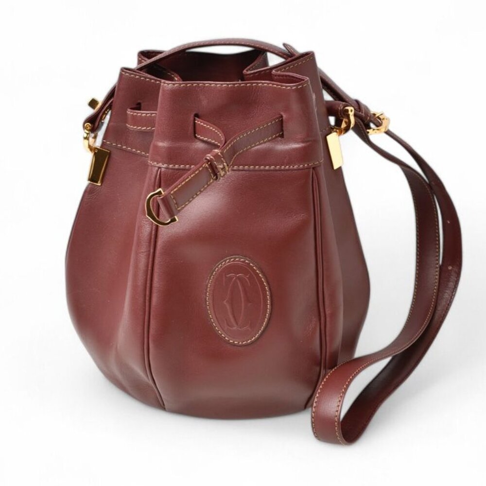 Cartier Shoulder Bag Must Line Vintage Drawstring Bag Crossbody Leather - Picture 1 of 10